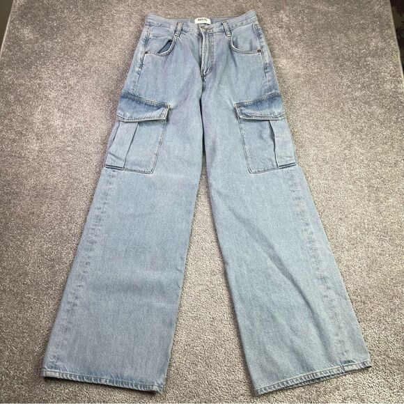 Agolde Denim - AGOLDE Minka Wide Leg Cargo Jeans Women’s 25 Blue High Rise Organic Cotton